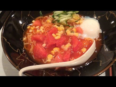 トマト冷麺と牛スジ担担麺(萬福飯店 石原店)／スイスカフェ