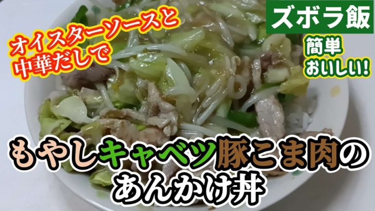【ズボラ飯】もやしキャベツと豚こま肉のあんかけ丼です